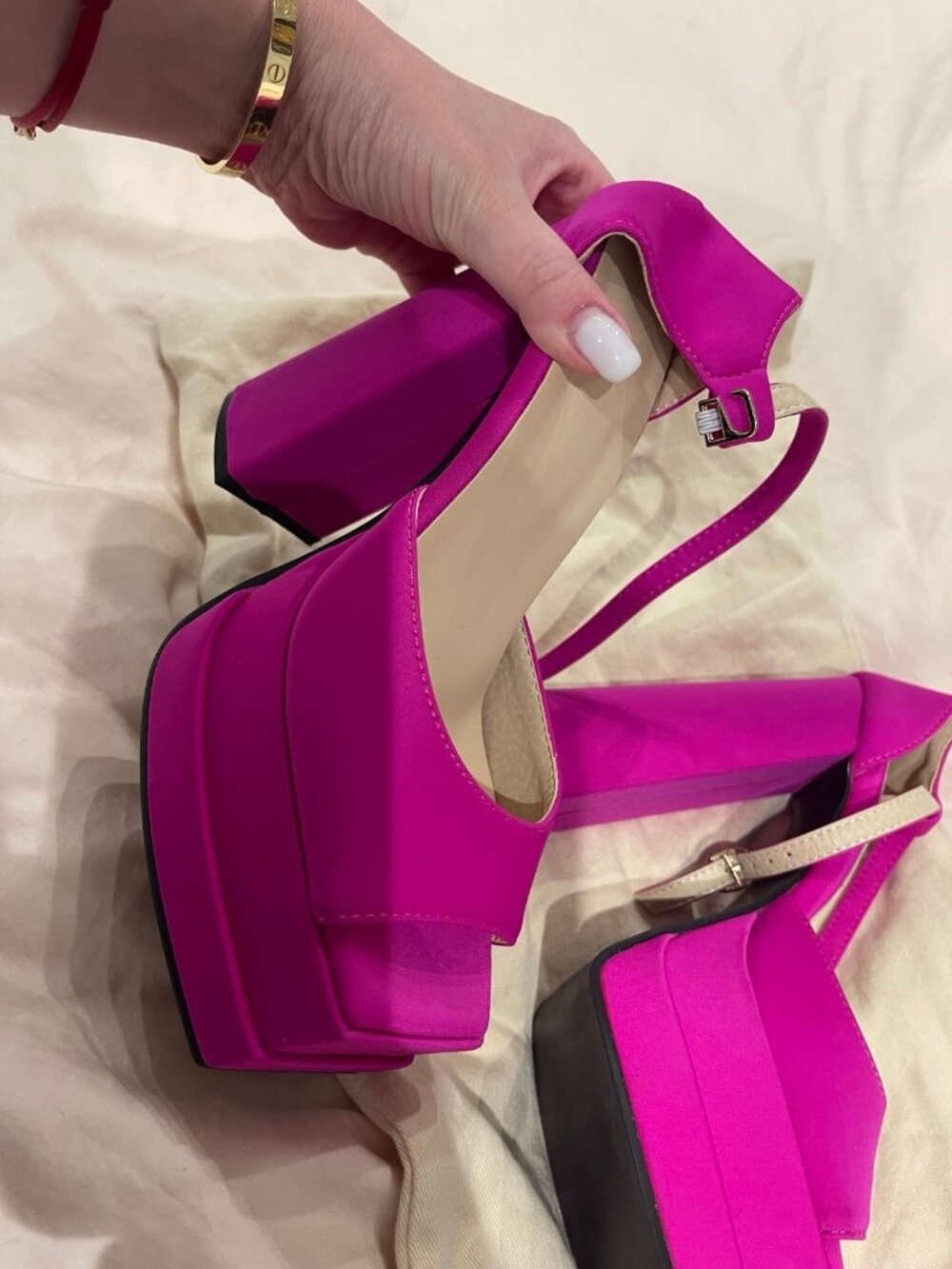 Hot pink platform heeled sandals barbie